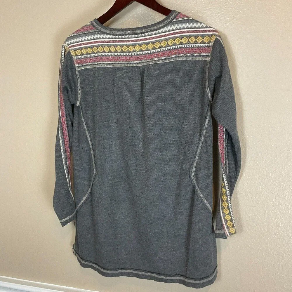 Mystree Top Women S Gray Waffle Knit Tee Shirt Long Sleeve Scoop Neck Thermal E3